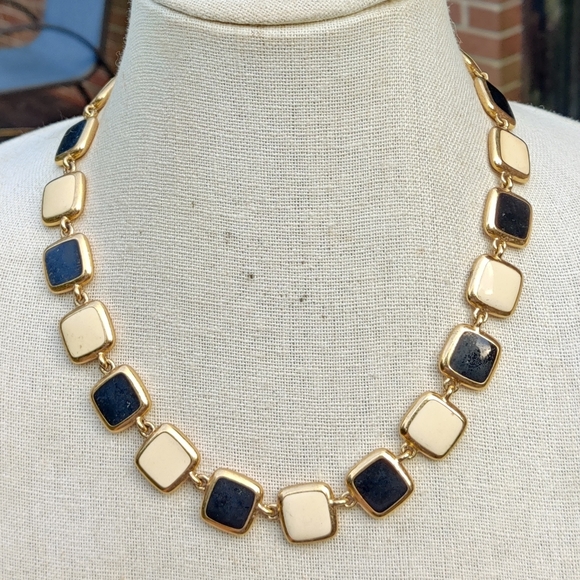 Vintage KJL Reversible enameled squares modernist necklace - Picture 9 of 9